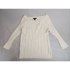 American Eagle‎ Women Classic Cable Knit Wool Blend Sweater Ivory Cream Preppy M